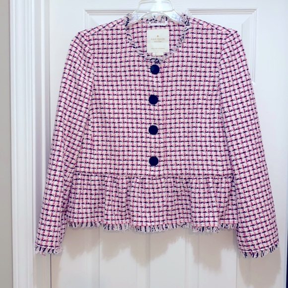 Kate Spade New York Multi Pink Tweed Peplum Waist Jacket